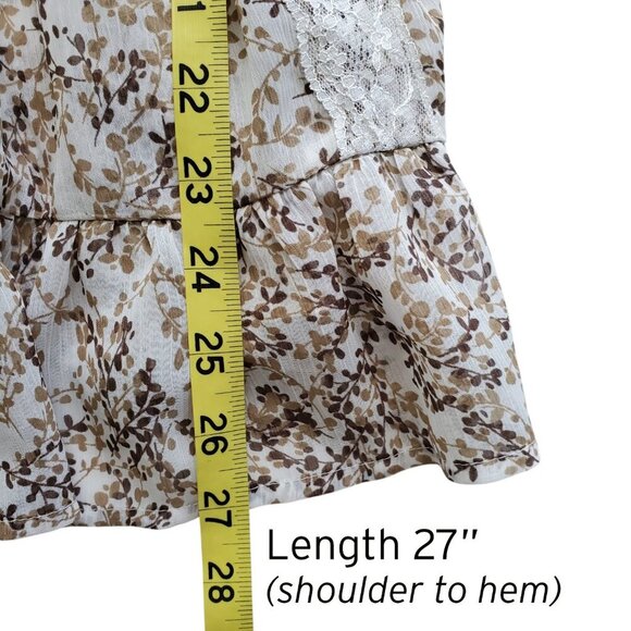 Candie's Cottagecore Floral Lace Trim Balloon Sleeve Semi sheer Peplum waist L - Picture 11 of 16